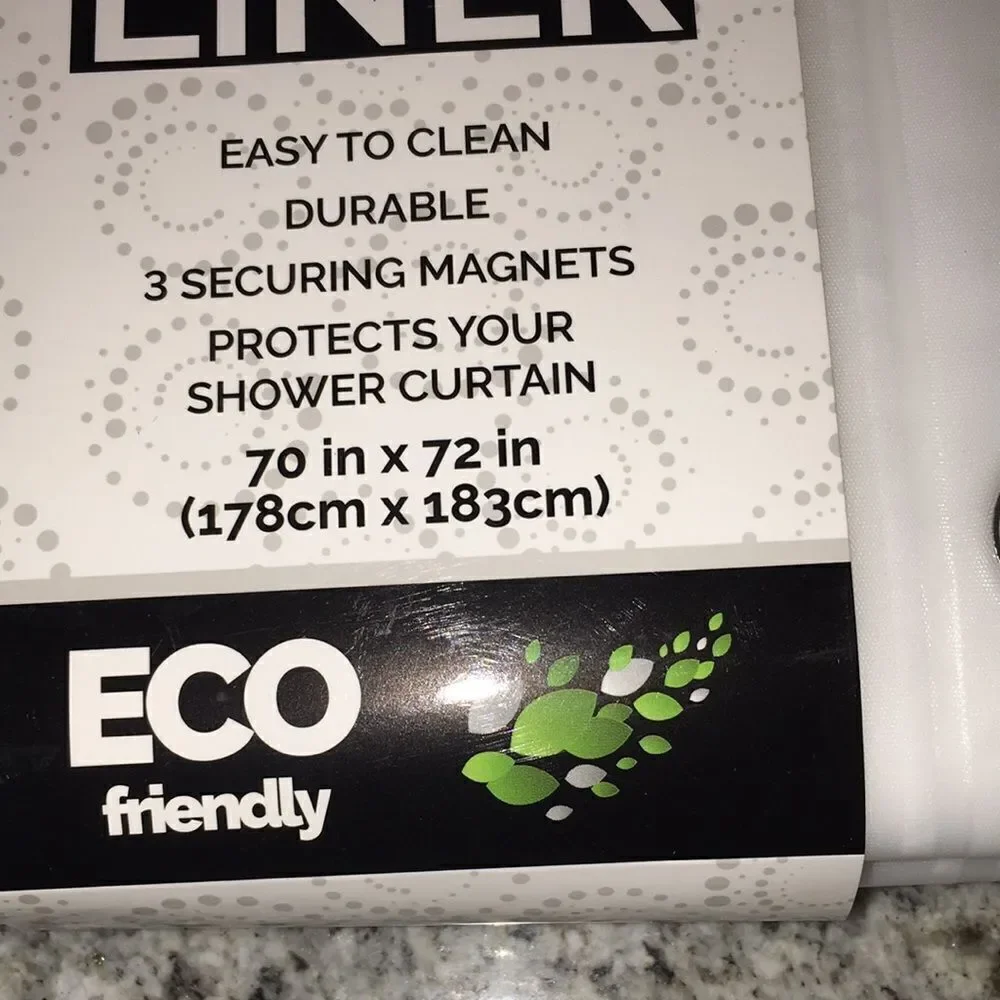 Treated to resist mildew Shower Curtain Liner -100% Peva w/3 magnets 70” x 72”